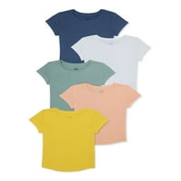 Чудо на нација Девојки деца тешка екипаж маица со кратки ракави, 5-пакувања, големини 4- & плус