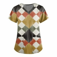 Блузи За Жени Мода Работна Облека Со Кратки Ракави Со Врат Со Џебови Печатени Врвови 4XL