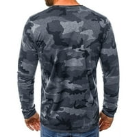 Јинмгмхј кошули За мажи Модни Машки Обични Тенки Маскирни Печатени Маици Со Долги Ракави Топ Блуза Темно Сива + С