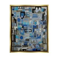 Слупено сини геометриски форми колаж Апстрактни сликарство злато пловила врамена уметничка печатена wallидна уметност