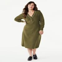 Бесплатно собрание, женски фустан од џемпер на Хенли Миди, големини XS-XXL