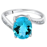 Ораво КТ овална форма Швајцарија сини топаз и дијамантски солитер прстен во 14к бело злато