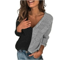 Дадарија Жените Блузи Долги Ракави Туника Дами Шиење V-Вратот Личност Мода Пуловер Џемпер Сиви Жени