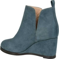 Collectionенска колекција Journee Mylee клин на глуждот Bootle Butie Blue Perforated Fau Suede m