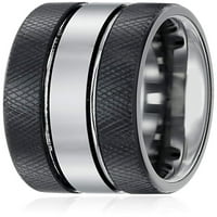 Sapphire Tungsten и Titanium Black Finish Twone Comfort Fit Wedding Bands Rings For Men, со големина 10