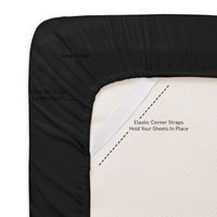 Слатка домашна серија за кревети за кревети - Дополнителен мек микрофибер длабок џеб сет - црн, близнак XL
