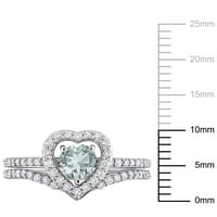 Miabellaенски Carat Carat Aquamarine Carat Diamond 10kt Бело злато Хало со 2 парчиња невестински сет