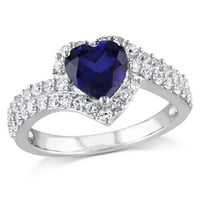 Miabella Women 2- Carat T.G.W. Во форма на срце создаде сино сафир и создаде бел сафир Стерлинг сребро срце ореол прстен