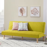 Aukfa Cotton Futon Convertible софа кревет близнак, дрвени нозе, простор за заштеда, жолта