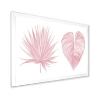 DesignArt 'Тропски розови акварели лисја на белиот II' излитени шик -врамени уметнички принт