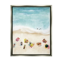 СТУПЕЛ ИНДУСТРИИ ЛЕТСКИ Ден на плажата луѓе кои пливаат крајбрежно сликарство сиво пловила врамена уметничка печатена wallидна