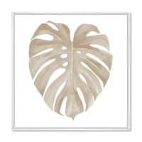 DesignArt 'Беж Брево од слонова коска пастела Монстера во облик на тропски лист' Традиционална врамена платна wallидна уметност