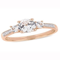 1- Карат Т.Г.В. Создаден бел сафир и дијамант-акцент 10kt розово злато три-камен прстен