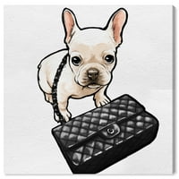 Авенија за пистата животни wallидни уметности платно печати „елегантна француска црна торба“ кучиња и кутриња - бело, црно