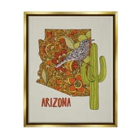 СТУПЕЛ ИНДУСТРИИ Аризона Државна птица детална кактус цветна шема графичка уметност металик злато лебдечки врамени платно печатење wallидна уметност, дизајн од Вал
