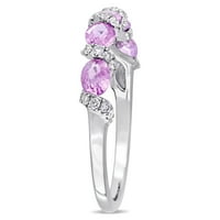 Miaенски Carat Carat T.G.W. Овална светлина розова сафир и карат Т.В. Тркалезен дијамант 14KT бело злато полу-вечно прстен