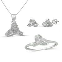 Jewelersclub 3-парчиња бел дијамант Стерлинг сребрени обетки сет, стерлинг сребрен ѓердан, сребрени прстени-накит во форма на јазол-сетови за накит за жени-Роденденски по