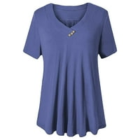 Жените Плус Големина Еднобојни Обични Врвови Против Вратот Кошула Со Кратки Ракави Цветни Блузи
