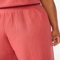 Pantsенски женски пукани половини газени панталони, големини на 3x