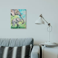 СТУПЕЛ ИНДУСТРИИ Симпатична бебешка слон Семејство животно сино акварел сликање платно wallидна уметност од Georgeорџ Дијахенко