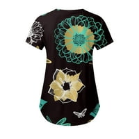 Жените Пролет Лето Цвет Печатени Краток Ракав О-Вратот Маица Врвот Блуза Едноставна Облека