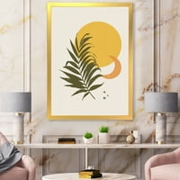 DesignArt 'Апстрактна месечина и жолто сонце со тропски лист I модерен врамен уметнички принт
