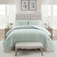 Мојот Тексас Хаус Миреј 3-парче зелена лента памук jacquard Comforter сет, крал
