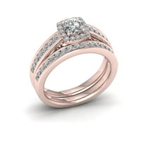 1CT TDW Diamond 14K Rose Gold Halo Bridal Set