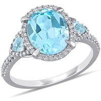 Miaенски Carat Carat T.G.W. Овална и трилијантно-пресечена небо сина топаз и карат Т.В. Тркалезен дијамант 14kt бело злато ореол прстен