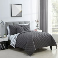 Главни ленти со пинтонски реверзибилен ватенка кревет-во-торба, кралица, сива боја