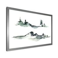 DesignArt 'Дрвја со зимски темно сино планински пејзаж I' модерен врамен уметнички принт