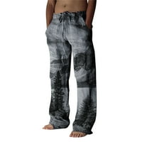 Машка Мода Секојдневен Печатен Ленен Џеб Панталони Со Врвки Панталони Со Големи Димензии
