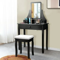 Гима суета облекување маса поставена мебел столче со огледало и фиока, црна