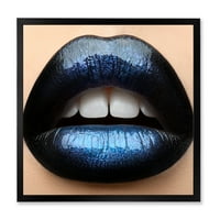 DesignArt „Девојки усни со црна и сина кармин“ модерен врамен уметнички принт