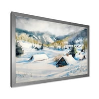 Дизајн на „Зима во планинско село“ Традиционално врамен уметнички принт