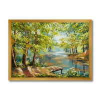 Река со меандринг со есенска шума врамена слика за сликање на платно уметничко печатење
