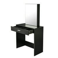 Аукфа модерна суета маса со огледало, маса за облекување за девојчиња за возрасни спална соба, црна боја