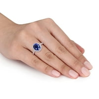 Miabella Women's'simsенски 4- Карат овален се создаде сино бел сафир 10kt бело злато ореол прстен
