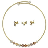 Miaенски женски мулти-бои бисер со 4 парчиња накит, жица ѓердан и обетки од обетки во жолто злато