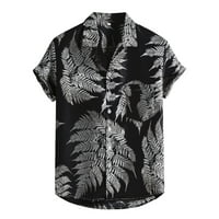 ханксиулин машки лежерни летни печатени кратки ракави копче надолу кошула со ревер со џеб