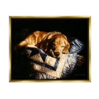 Stuple Industries пријатно куче кое спие ватенка животни животни и инсекти сликање злато плови врамен уметнички печатен wallид уметност