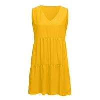 казка летни фустани за жени v вратот без ракави повик лабава тече замав смена фустан жолта с