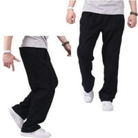 Педорт Машки Модни Спортски Панталони Директно Вградени Панталони со Цврста Боја носат Црно, 3XL
