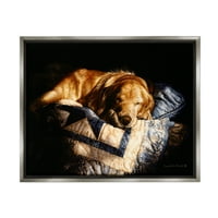 Stuple Industries пријатно куче кое спие ватенка животински животни и инсекти сликање сив пловиј врамен уметнички печатен wallид уметност