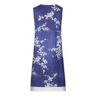 Женски Фустан Со Плус Големина Секојдневно Цветно Печатење Со Кружен Врат Лажен Дводелен Фустан Темно Сино 8