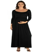 24Севен удобност облека империја половината на половината со долги ракави мајчинство макси фустан