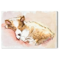 Wynwood Studio Animals Wall Art Canvas Prints 'Sleeper Pup' кучиња ’кучиња и кутриња - кафеава, розова