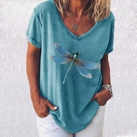 Женски Блузи И Блузи Облечени Секојдневни Графички Отпечатоци Со Кратки Ракави Кошули Сини М