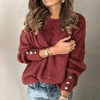 Џемпери За Женска Женска Мода Еднобоен Пуловер Тркалезен Врат Топол Џемпер Со Долги Ракави