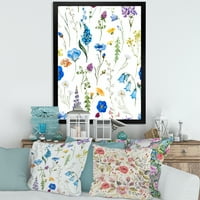 DesignArt 'Сини диви цвеќиња со лисја I' традиционално врамен уметнички принт